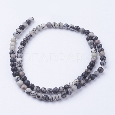 Natural Netstone Round Beads Strands G-G735-90-4mm-1