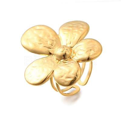 Flower 304 Stainless Steel Adjustable Cuff Rings for Women RJEW-M103-04C-G-1