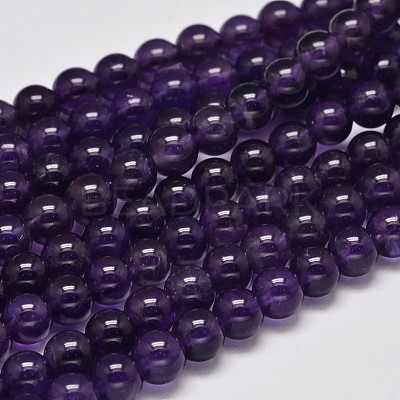 Round Grade A Natural Amethyst Bead Strands G-F289-19-6mm-1