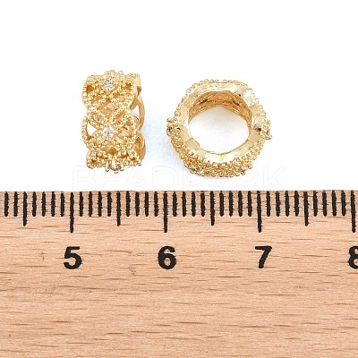 Flower Brass Clear Cubic Zirconia European Beads KK-B186-06G-1