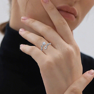 4Pcs 2 Colors Alloy Micro Pave Clear Cubic Zirconia Cuff Rings for Women RJEW-GO0001-10-1