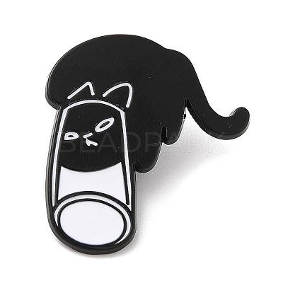 Black Cat with Cup Alloy Enamel Brooch JEWB-E022-04EB-04-1