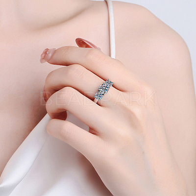 Rhodium Plated 925 Sterling Silver Pave 8.2x4.9mm Moissanite Finger Rings WG3C802-05-1