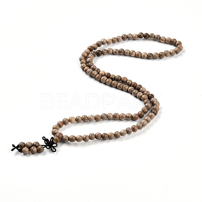 Wrap Style Buddhist Jewelry Camphorwood Round Beaded Bracelets or Necklaces BJEW-R281-37-1
