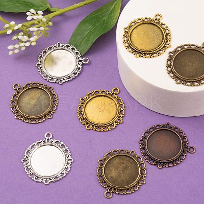 Flat Round Zinc Alloy Pendant Cabochon Settings PALLOY-X0013-NR-1