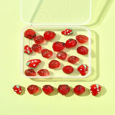 25Pcs 6 Styles Handmade Lampwork 3D Strawberry Beads LAMP-FS0001-19-1