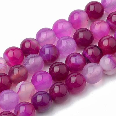 Dyed Natural Striped Agate/Banded Agate Round Bead Strands G-R342-4mm-04-1