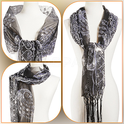 Peacock Detachable Polyester Sequin Shawl AJEW-WH20072-41B-1