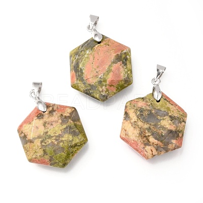 Faceted Natural Unakite Pendants G-F340-03Q-1