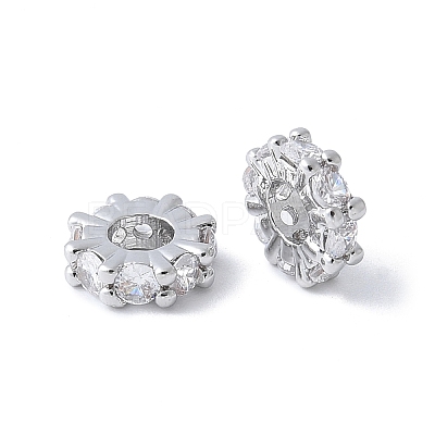 Brass Micro Pave Clear Cubic Zirconia Spacer Beads KK-F892-29P-1