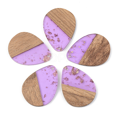 Transparent Resin & Walnut Wood Pendants RESI-S389-010A-B01-1