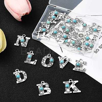 26Pcs 26 Styles Alloy with Resin Imitation Synthetic Turquoise Pendants FIND-CJ0002-31-1