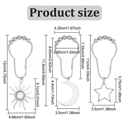 18Pcs 3 Style Universe Theme Iron Shower Curtain Rings for Bathroom HJEW-OC0001-24-1