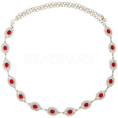 1Pc Alloy with Resin Imitation Turquoise Oval Link Chain Belts AJEW-CY0001-79A-1
