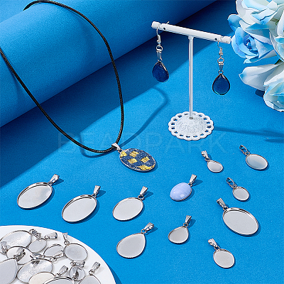 40Pcs 8 Styles 304 Stainless Steel Pendant Cabochon Settings STAS-PH0007-18-1
