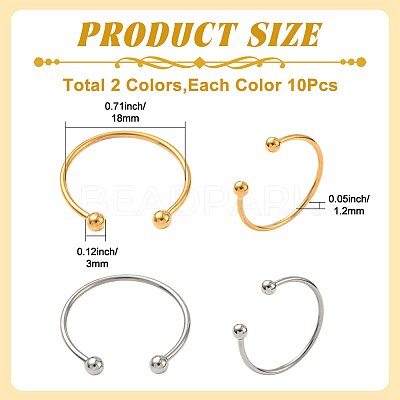 20Pcs 2 Colors 304 Stainless Steel Cuff Rings RJEW-SC0001-35-1