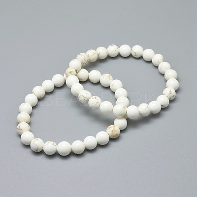 Natural Magnesite Bead Stretch Bracelets BJEW-K212-A-008-1