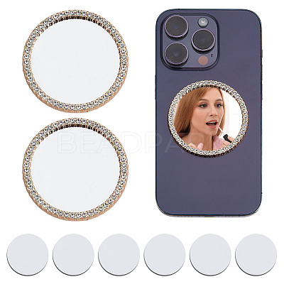 2Pcs Alloy Rhinestones & Glass Makeup Mirror AJEW-DR0001-88E-G-1