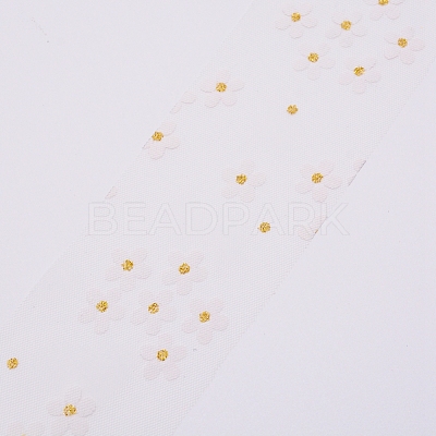 Flower Glitter Sequin Netting Fabric ORIB-WH0005-01A-1