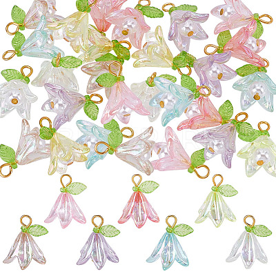 84Pcs 7 Colors Transparent Acrylic & ABS Plastic Pearl Pendants PALLOY-ME00037-1