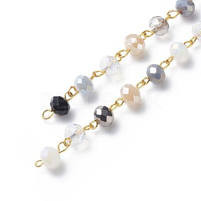 Handmade Electroplate Glass Faceted Rondelle Beaded Chains AJEW-JB01137-03-1