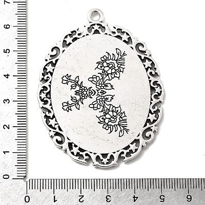 Tibetan Style Alloy Big Pendant Cabochon Settings TIBEP-553-AS-FF-1
