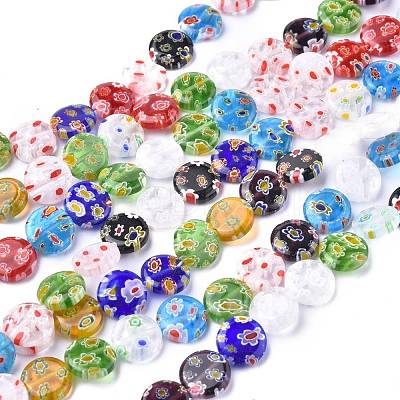 Flat Round Handmade Millefiori Glass Beads Strands LK-R004-62-1