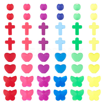 120Pcs 4 Styles Spray Painted Opaque Acrylic Beads ACRP-TA0001-03-1