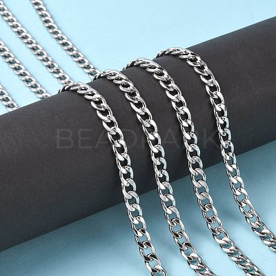 Non-Tarnish 3.28 Feet 304 Stainless Steel Cuban Link Chains X-CHS-G010-02P-1