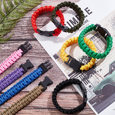9Pcs 9 Colors Survival Polyester Cord Bracelets Set with Plastic Clasps for Hiking Camping Outdoor BJEW-AN0001-60-1