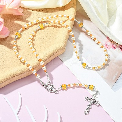 Glass Pearl Rosary Bead Necklace NJEW-TA00082-04-1