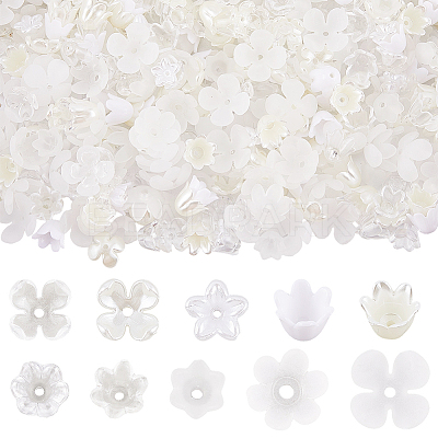 600Pcs 10 Styles ABS Plastic Imitation Pearl & Acrylic Bead Caps OACR-SC0002-34-1