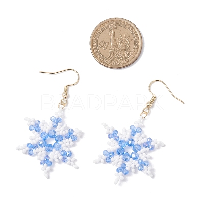 304 Stainless Steel Glass Seed Beads Snowflake Dangle Earrings EJEW-MZ00537-01-1