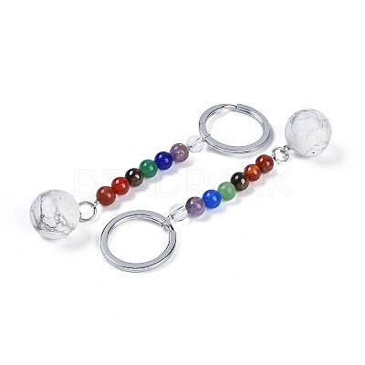 Natural Howlite Round Beaded Keychain G-H076-01P-11-1