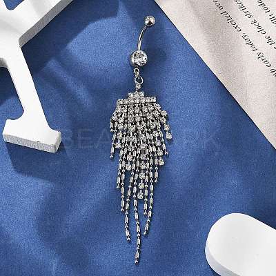 Alloy Crystal Rhinestone Dangle Curved Barbell Belly Rings LS-AJEW-R007-04P-03-1