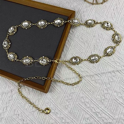 Alloy Pave Clear Glass & Iron Oval Link Chain Waist Chain Belts for Women FS-WG548FE-01-1