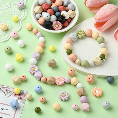 48Pcs 14 Styles Food Grade Eco-Friendly Silicone Focal Beads DIY-YW0008-83A-1
