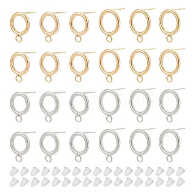 40Pcs 4 Style 304 Stainless Steel Circle Ring Stud Earring Findings STAS-UN0047-07-1