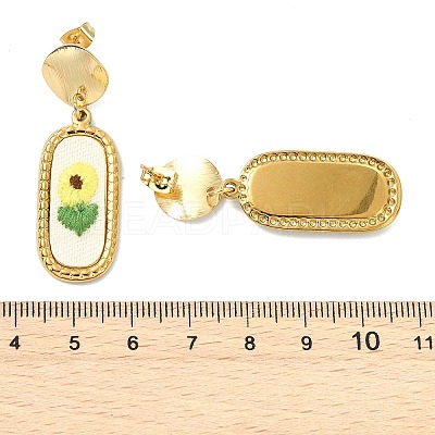 304 Stainless Steel & Cloth Embroidery Stud Dangle Earrings EJEW-JE07298-01-1