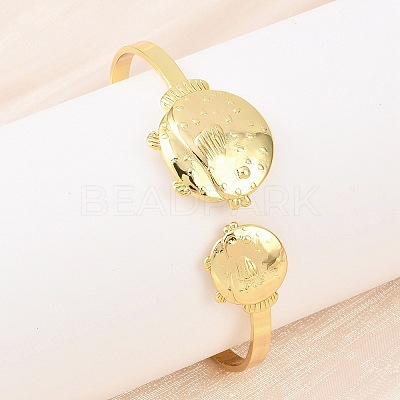 Marine Organism Brass Cuff Bangles for Women BJEW-D368-03B-G-1