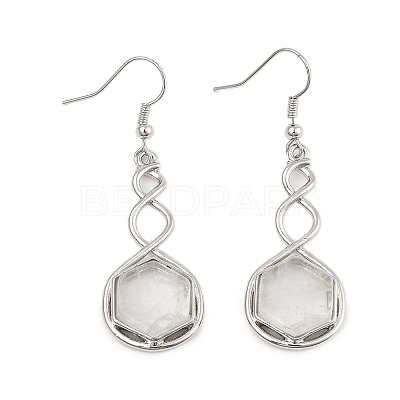 Hexagon Natural Quartz Crystal Dangle Earrings EJEW-K298-01P-02-1