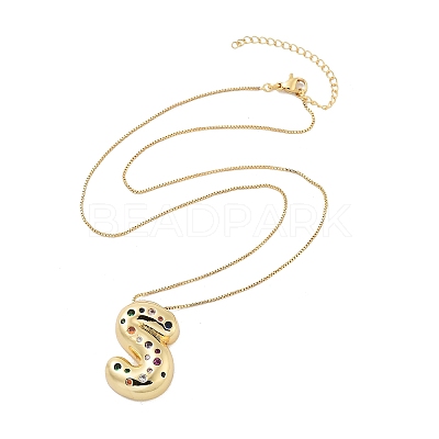 Brass Micro Pave Cubic Zirconia Letter Pendant Necklaces KK-Z069-01G-S-1