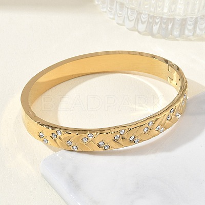 304 Stainless Steel & Rhinestone Hinged Bangles for Women BJEW-Z178-07G-1