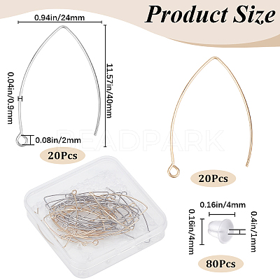 40Pcs 2 Colors 304 Stainless Steel Earring Hooks STAS-SP0001-41-1