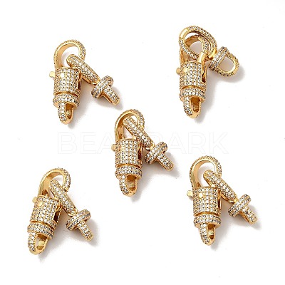 Brass Micro Pave Clear Cubic Zirconia Interlocking Clasps KK-J301-01-1