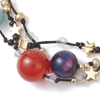 Natural Carnelian & Tiger Eye & Blue Quartz & Nylon Thread Adjustable Multi-strand Bracelets BJEW-MZ00238-02-1