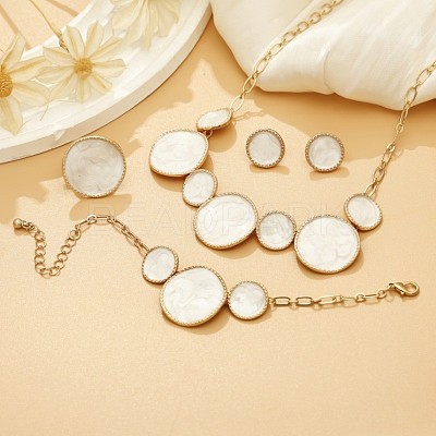 Alloy White Enamel Link Bracelets & Stud Earrings & Pendant Necklaces & Rings Sets FS-WG9902A-01-1