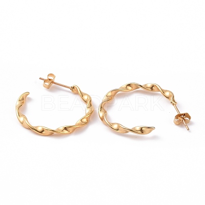 201 Stainless Steel Wave C-shape Stud Earrings with Iron Plating(IP) 304 Stainless Steel Pins EJEW-G298-03G-1