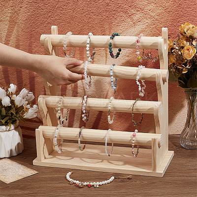 4-Tier Assembled Wood Bracelets/Bangles Display Riser Stands BDIS-WH0008-15-1