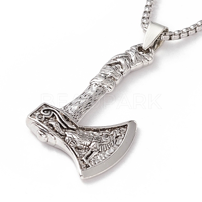 Alloy Axe Pendant Necklace with 304 Stainless Steel Box Chains for Men Women NJEW-G035-02AS-1